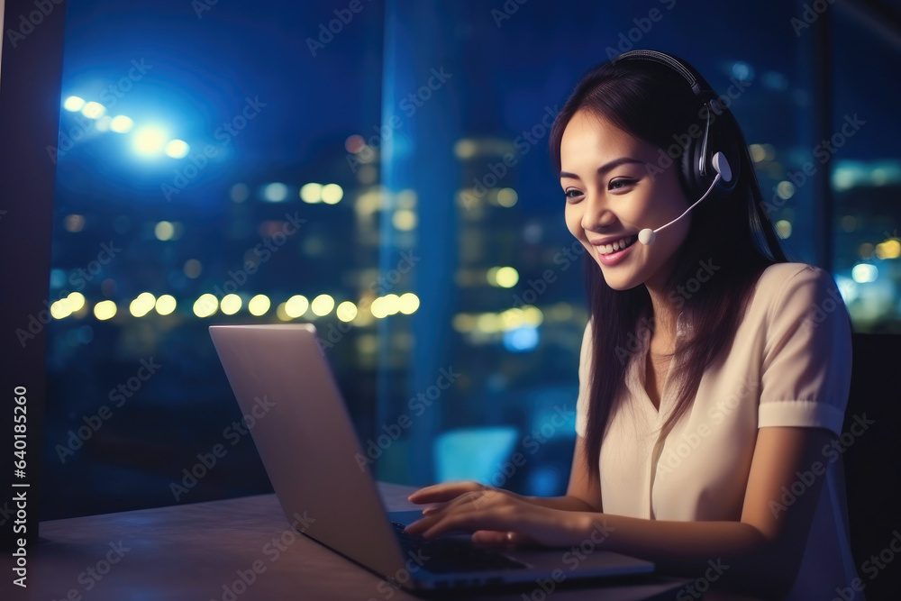 Smiling Call Center Women Assisting Customers Smiling Call Center Women Assisting Customers