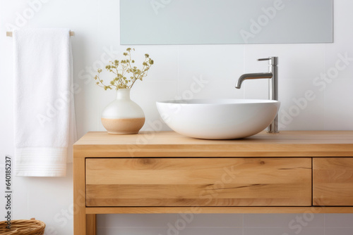 Contemporary Bathroom Interior with Wooden Washstand