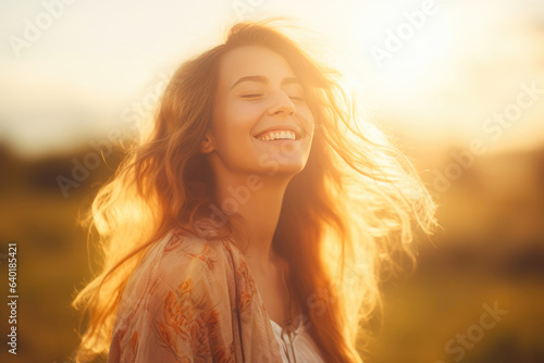 Nature's Embrace: Joyful Woman in Sunlight © Andrii 