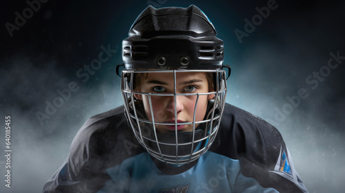 Young Ice Hockey Competitor in Concentration