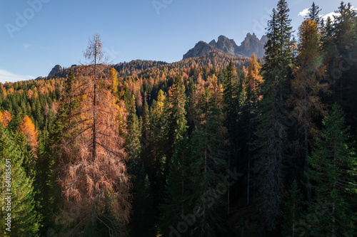 Autumn landscape at Passo Giau Cinque Torri in The Dolomites South Tyrol Italy