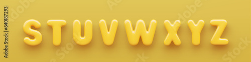 3D Yellow uppercase letters S, T, U, V, W, X, Y and Z with a glossy surface on a yellow background.