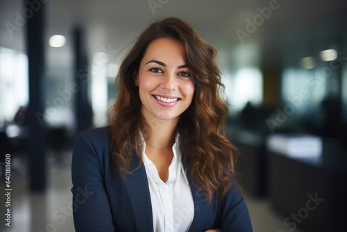 Experienced Female Professional Beaming in Corporate Setting