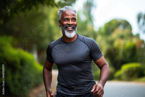 Smiling Black Man Exercising in Nature