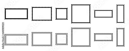 Set of black postage stamps. Blank stamps for send envelope or letter. Vector 10 Eps.