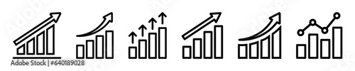 Set of outline growth graph vector icons. Line business charts. Black financial rise up. Increase profit.