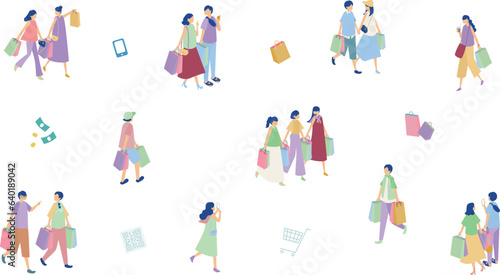 ショッピングを楽しむ人物のセット