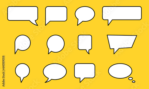 Set of speech bubbles on yellow background. Blank white speech bubbles. Symbol think, chat, dialog. 