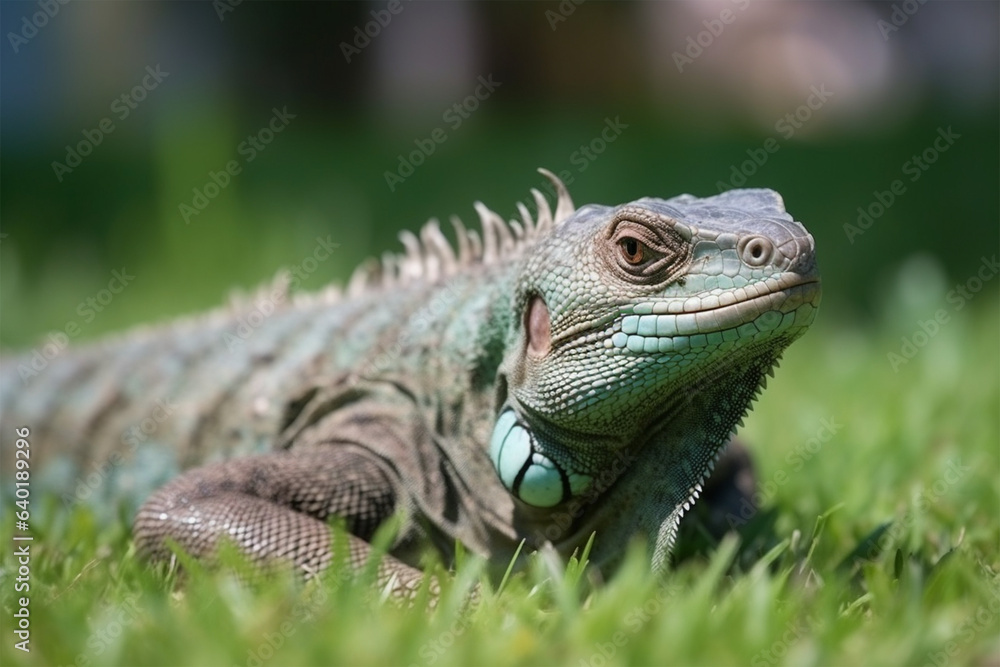 a cool iguana on the lawn