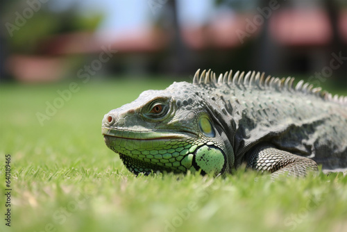 a cool iguana on the lawn