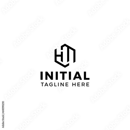Logo design letters H and M. Hexagon shape. Vector template