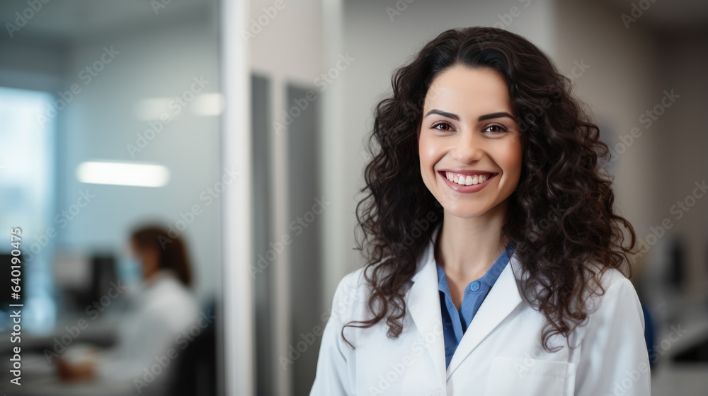custom made wallpaper toronto digitalPortrait of beautiful woman doctor looking at camera at blurred hospital background.