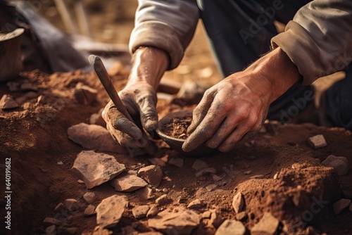 Archaeologist Excavating Ancient Ruins - Search for Artifacts photo