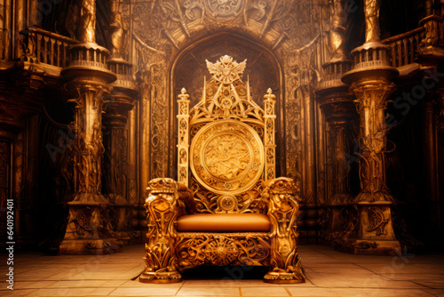 Golden throne inside a golden castle © chandlervid85