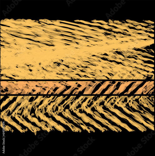 The yellow abstraction with a separate selection strip imitates an archaeological artifact, animal remains or some kind of footprints on the ground.