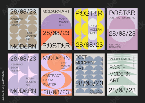 Set Of Geometric Postmodern Inspired Posters. Cool Abstract Geometrical Modern Covers. Bauhaus Shape Forms. Swiss Design Pattern.