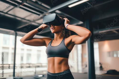 Woman Enjoying VR Exercise with Headset