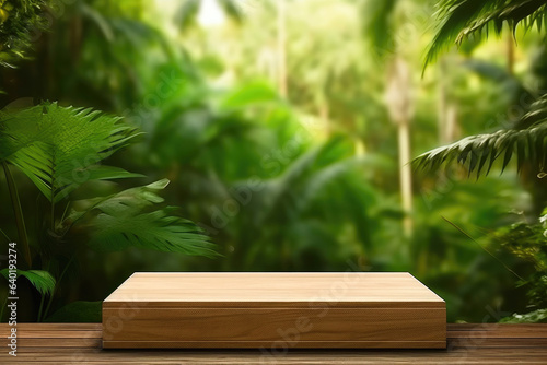 Natural Elegance  Wooden Podium in a Lush Tropical Forest