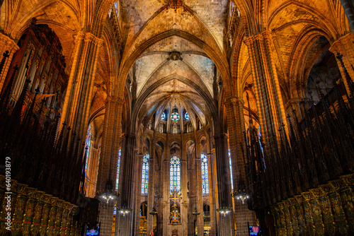 Catedral de Barcelona-Barcelona, ​​Spain -JUNE 29 ,2023: Many tourists are having fun at Catedral de Barcelona