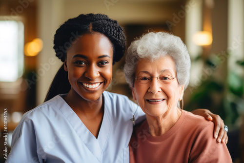 Healthcare in Action: Nurse Comforting Elderly Woman