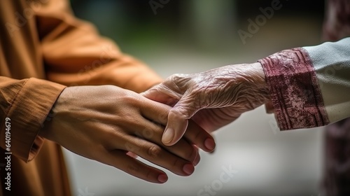 Hands of two persons, a younger and an older one