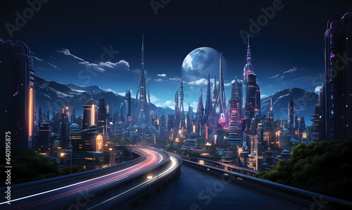 night neon futuristic city skyline