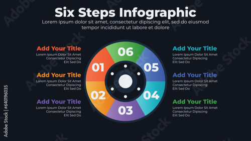 Circular six steps infographics template design