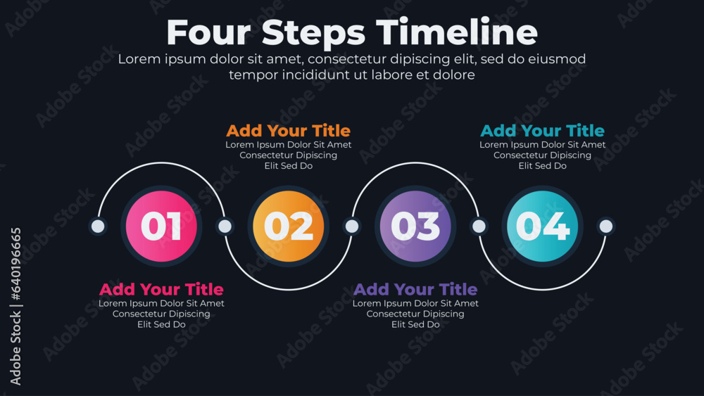 Circular timeline infographics template with 4 steps - obrazy, fototapety, plakaty 