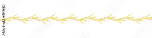 Vector edging, ribbon, border from outline golden wheat spikelets ears. Autumn ornament, seamless pattern, decorative element on theme of bakery products, flour, harvest, Thanksgiving