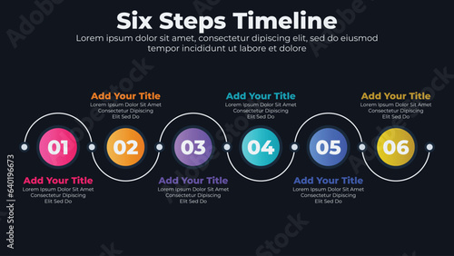 Circular timeline infographics template with 6 steps
