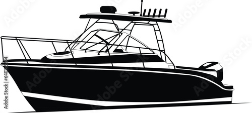 One color fishing boat vector, motorboat vector.