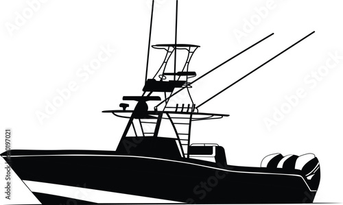 One color fishing boat vector, motorboat vector.