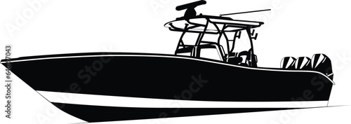 One color fishing boat vector, motorboat vector.