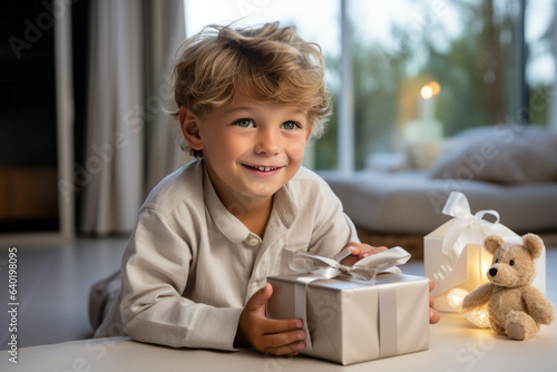 Cute boy with gift box