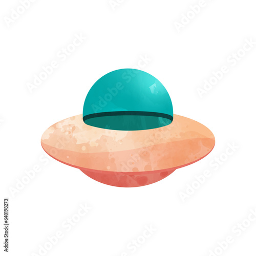 Aero space cute characters. Green ufo sticker..