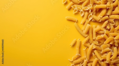 uncooked italian pasta on solid color background