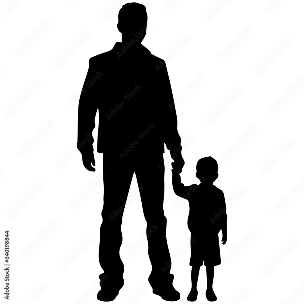Father and son standing, silhouette vector Father and son standing, silhouette vector