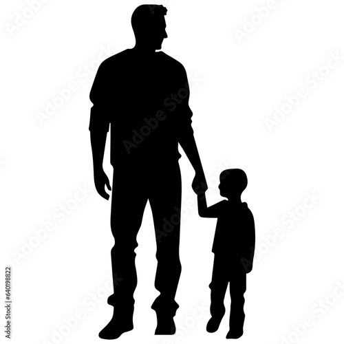 Father and son standing, silhouette vector