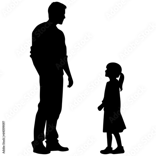 Father and son standing, silhouette vector