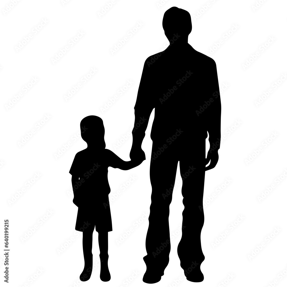 Father and son standing, silhouette vector Father and son standing, silhouette vector