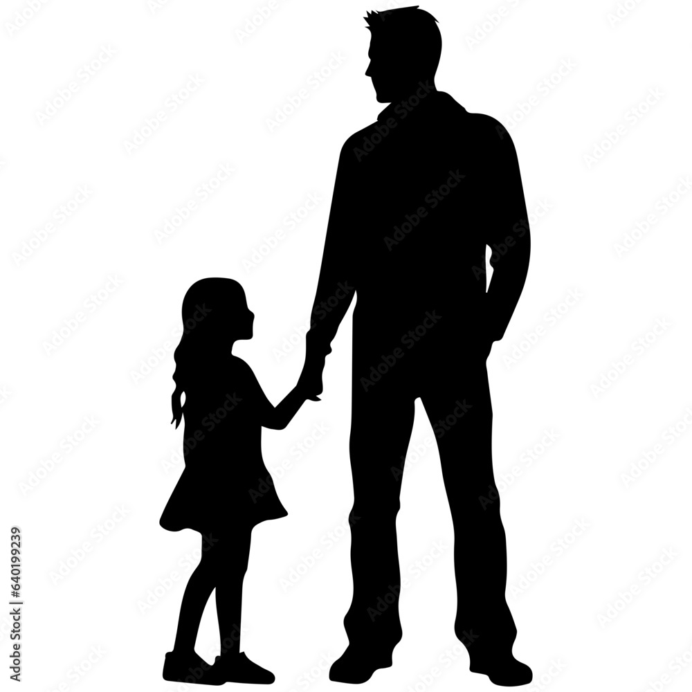 Father and son standing, silhouette vector Father and son standing, silhouette vector