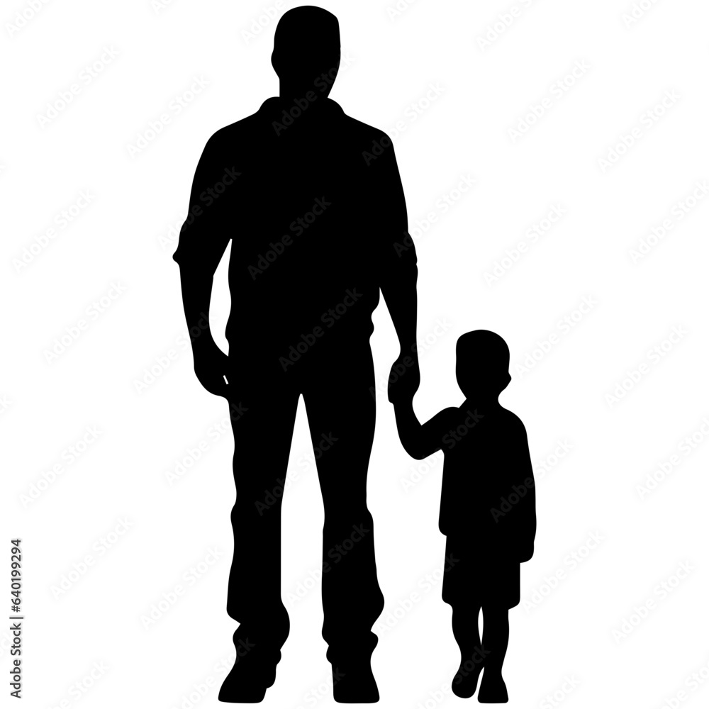 Father and son standing, silhouette vector Father and son standing, silhouette vector