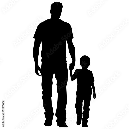 Father and son standing, silhouette vector
