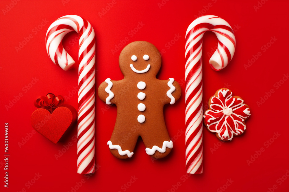 Fototapeta premium man season baking background sweet gingerbread food holiday christmas red decoration cookie. Generative AI.