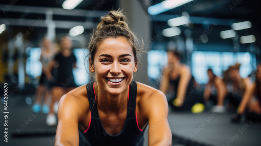 Portrait of a young athletic woman in a gym