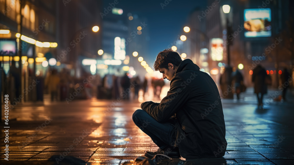 Tired, depressed man on a city street. Tired, depressed man on a city street.