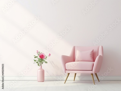 Wall mockup with Pink chair in a white room generative ai © tanjidvect