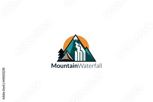 vector mountain waterfall logo design