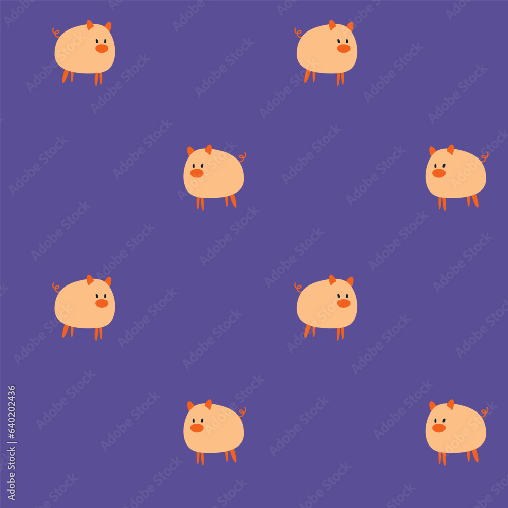 Fototapeta premium A pattern with a simple image of cute piglets on a purple background.