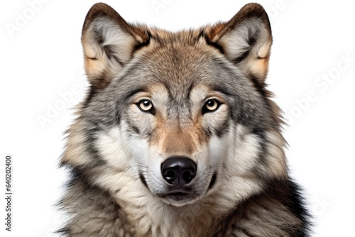 Wolf on white background. Predator mammal with powerful presence